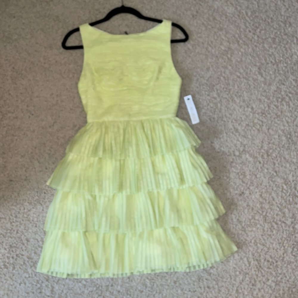 Alice + Olivia Yellow Tiered Midi Dress